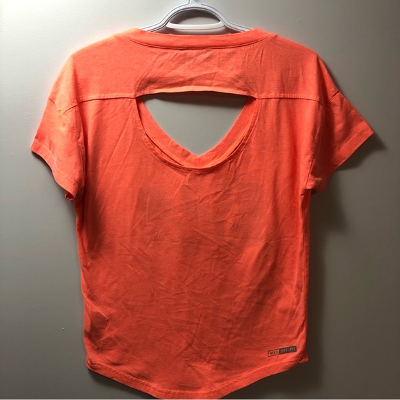 Hurley Nike Dri-Fit Sz Small Keyhole Open Back T Shirt Neon Bright Orange V Neck - Picture 2 of 6